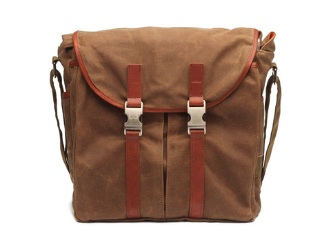 NORTH TO SOUTH MESSENGER BAG WITH WAXED CANVAS AND LEATHER TRIM